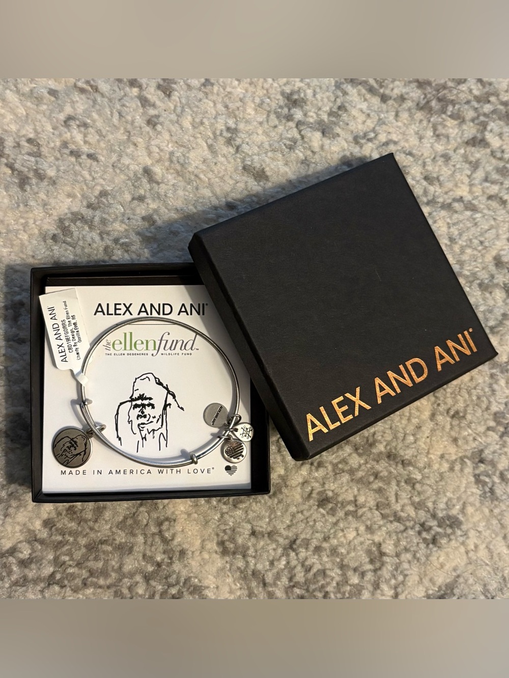 Alex and Ani Ellen Fund Gorilla Silver Bangle NWT With Box